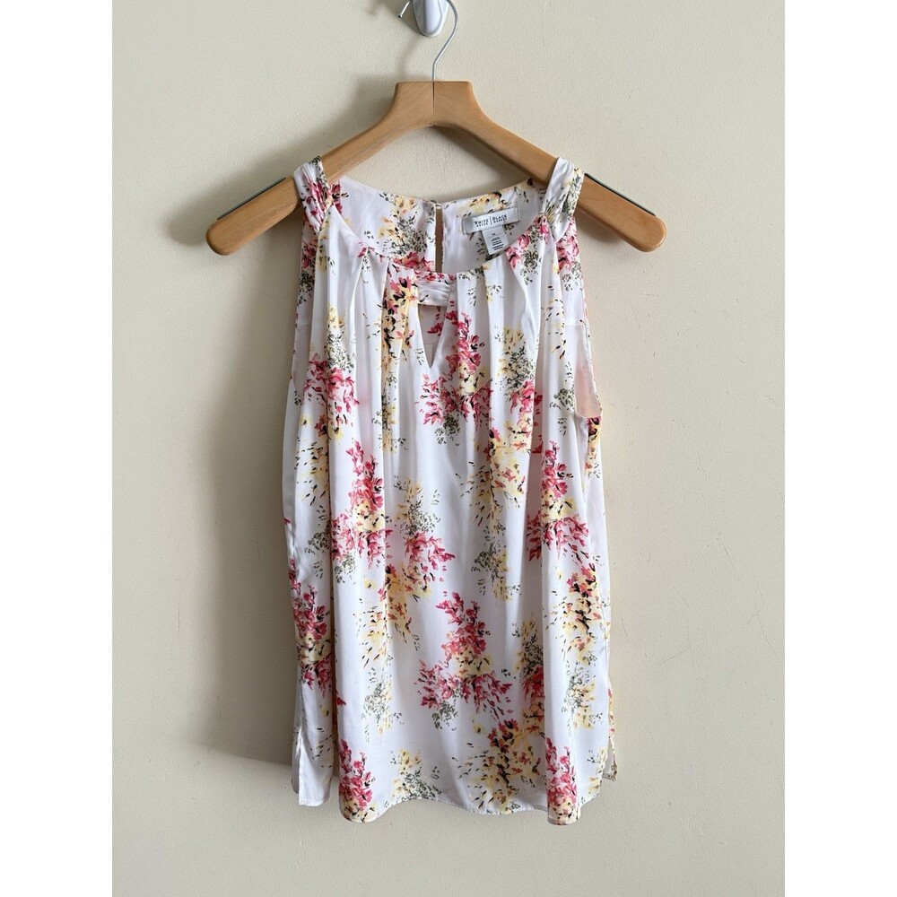 White‎ House Black Market Blouse Tank Floral Medium Fairy Cottage